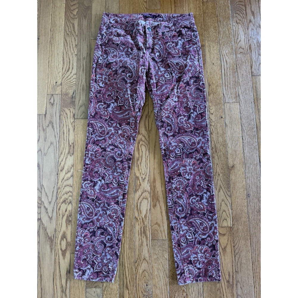 Prana Women's Trinity Corduroy Pants rhubarb pink paisley pattern Sz 4